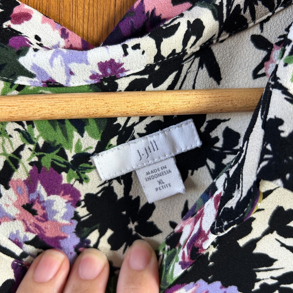J.Jill Floral Button‎ Down Blouse Purple Pink Green Long Sleeve XL Petite - Picture 8 of 11